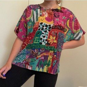 Nicola Vintage Multicolor Silky Top | Sz L